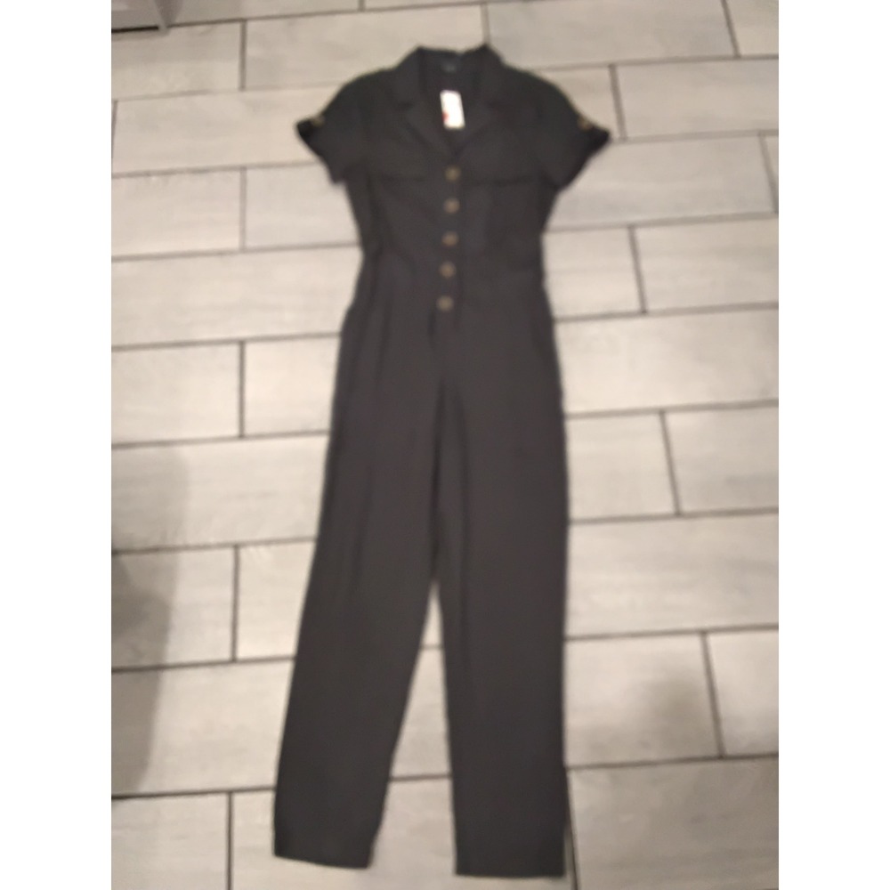 Sanctuary Black Utility Cargo Jumpsuit Button Front Roll Tab Sleeves XS